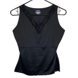 Spanx Black Hide Sleek V-Neck Lace Trim Stretch Shapewear Tank Top L